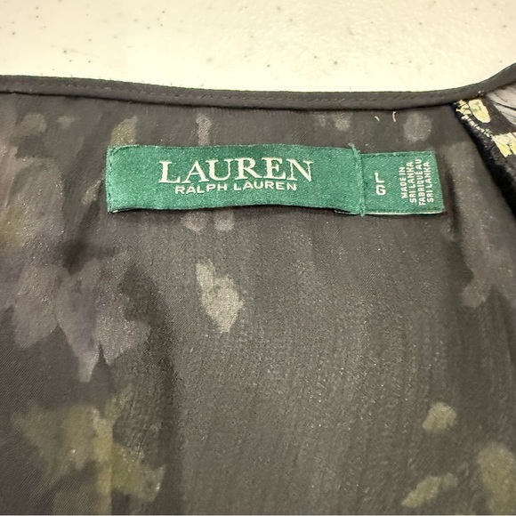 Lauren Ralph Lauren Floral Wrap Blouse Bell Sleeves Black Sheer Women’s Large - Picture 12 of 15